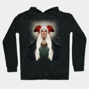 Portrait of a magical Celestial Fairy Queen Moon Phase and Star Background Hoodie